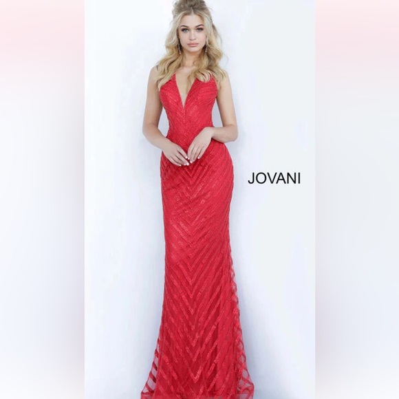 Jovani 00399A red gown $690 retail. - Picture 2 of 10